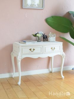 アンティークのおしゃれな白い猫脚テーブル、フレンチスタイルのサイドテーブル　