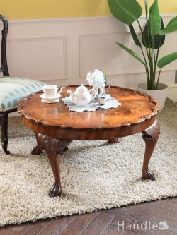 英国アンティークのコーヒーテーブル、マホガニー材の木目が美しいおしゃれなローテーブル