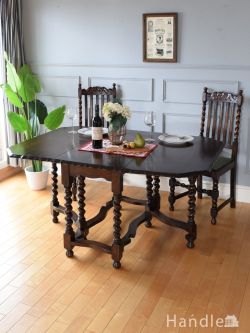 アンティーク家具 アンティークのテーブル イギリスから届いたアンティークのゲートレッグテーブル、ツイスト足のおしゃれな伸張式テーブル