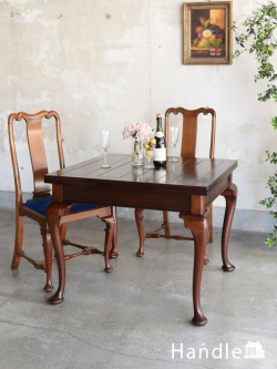 アンティーク家具 アンティークのテーブル 英国アンティークのダイニングテーブル、クイーンアンスタイルの伸長式ドローリーフテーブル