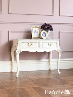 アンティーク家具 アンティークのチェスト 猫足の白いアンティークテーブル、フレンチスタイルのおしゃれなサイドテーブル