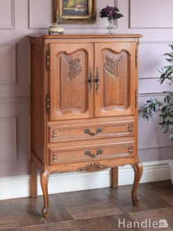 猫足がおしゃれなアンティークキャビネット、フレンチスタイルのオーク材の美しいサイドボード