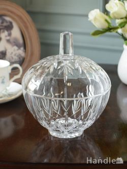 アンティーク雑貨 ジュエリーボックスアンティーク アンティークガラスの器、豪華な持ち手付きのプレスドグラス(ボンボンケース)