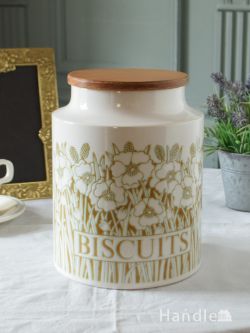 アンティーク雑貨 アンティーク食器 イギリスのビンテージ陶磁器、ホーンジーHORNSEAのFleurのキャニスター(BISCUITS)