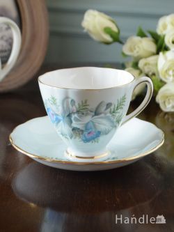 アンティーク雑貨 アンティーク食器 コルクラフ(Colclough)のカップ＆ソーサー、ブルーのお花の英国アンティーク陶磁器