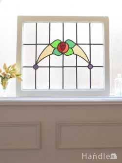 アンティーク雑貨 ステンドグラス アンティーク 英国アンティークのステンドグラス、薔薇模様のキレイなステンドグラス