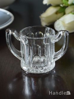 アンティーク雑貨 サラダボウル アンティーク アンティークガラスのおしゃれな雑貨、持ち手付きのプレスドグラスのスパイス入れ