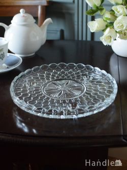 アンティーク雑貨 ケーキスタンド アンティーク アンティークガラス雑貨、プレスドグラスのお花のプレート