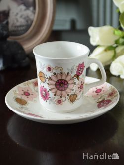 アンティーク雑貨 アンティーク食器 英国のアンティーク食器、J&G Meakin社のピンクのお花が可愛いカップ&ソーサー