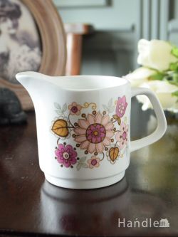 アンティーク雑貨 アンティーク食器 英国のアンティーク食器、J&G Meakin社のピンクのお花が可愛いミルクピッチャー（中）