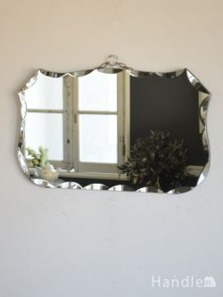 アンティーク雑貨 アンティークミラー・鏡 アンティークのおしゃれな壁掛けミラー、分厚いアンティークのカッティングミラー