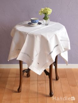 アンティーク雑貨 ドイリー・クロス アンティークのテーブルクロス、ドロンワークとハンドメイド花刺繍のテーブルクロス