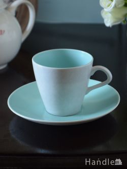 アンティーク雑貨 アンティーク食器 イギリスのアンティーク食器、プール・ポタリーのTwintone（Ice Green & Seagull）のカップ＆ソーサー