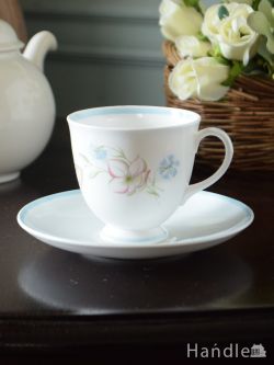 アンティーク雑貨 アンティーク食器 スージークーパー（Susie Cooper）のビンテージ食器、ピンクとブルーのお花のカップ＆ソーサー