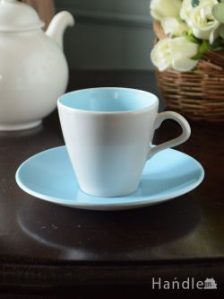 アンティーク雑貨 アンティーク食器 イギリスのアンティーク食器、プール・ポタリーのTwintone（Ice Green ）のカップ＆ソーサー