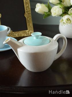 アンティーク雑貨 アンティーク食器 イギリスのアンティーク食器、プール・ポタリーのTwintone(Ice Green & Seagull)のポット
