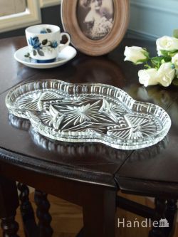 アンティーク雑貨 ケーキスタンド アンティーク アンティークガラスの美しいプレート、英国から届いたドレッシングトレイ