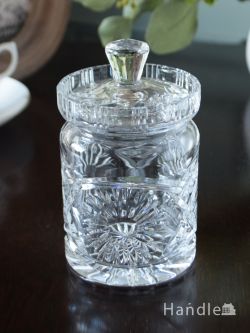 アンティーク雑貨 ジュエリーボックスアンティーク イギリスアンティークのおしゃれなガラス器、プレスドグラスのシュガーポット