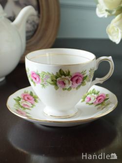 アンティーク雑貨 アンティーク食器 Colclough （コルクラフ）の２色の薔薇が美しいアンティークカップ＆ソーサー 