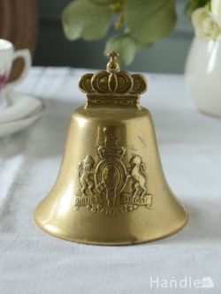 アンティーク雑貨  英国で見つけたアンティークのベル、イギリスの国章がデザインされた真鍮ベル(Dieu et mon droit)