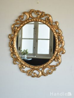 アンティーク雑貨 アンティークミラー・鏡 アンティークのおしゃれな鏡、植物モチーフがゴージャスなモールディングミラー