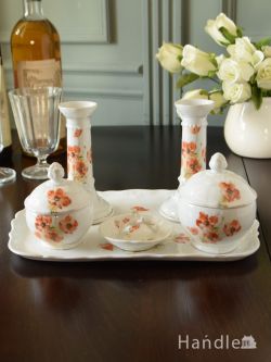 アンティーク雑貨 アンティーク食器 美しいアンティークの陶磁器、オレンジ色のお花が描かれたドレッシングセット