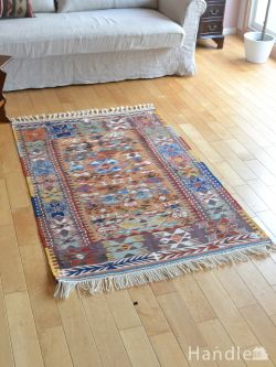 アンティーク雑貨 トライバルラグ・トルコ絨毯 トルコのおしゃれな一点ものの敷物、コンヤのオールドキリム