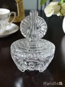 アンティーク雑貨 ジュエリーボックスアンティーク アンティークのガラス雑貨、イギリスから届いたガラスのフタ付きパフケース