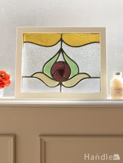 アンティーク雑貨 ステンドグラス アンティーク アールヌーヴォーの薔薇が美しい、英国アンティークのおしゃれなステンドグラス