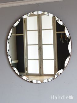 アンティーク雑貨 アンティーク ミラー（鏡） イギリスで見つけたアンティークのおしゃれな鏡、丸い形の縁取りが輝く壁付けミラー