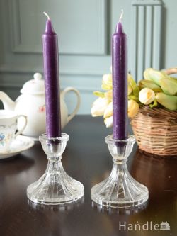 アンティーク雑貨 キャンドルスタンドアンティーク イギリスのアンティークガラス雑貨、プレスドグラスのキャンドルスタンドセット