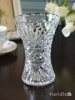 アンティーク雑貨 アンティーク花瓶 イギリスのアンティークガラスの花瓶、プレスドグラスのフラワーベース