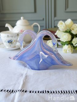 アンティーク雑貨 アンティークベル イギリスから届いたアンティークガラスの白鳥、マーブルガラスが美しいアンティークの器
