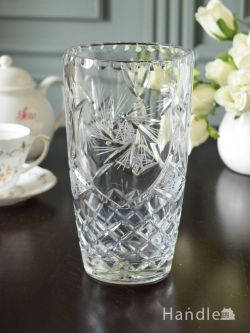 アンティーク雑貨 アンティーク 雑貨のガラス小物 アンティークガラスのフラワーベース、華やかで美しいプレスドグラスの花器