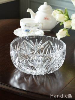 アンティーク雑貨 サラダボウル アンティーク アンティークガラスの食器、型押し模様がキラキラ輝くアンティークガラスのボウル