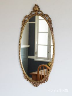 アンティーク雑貨 アンティークミラー・鏡 イギリスのアンティークのモールディングミラー、フラワーバスケットが美しい壁掛け鏡 