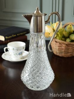 アンティーク雑貨 アンティーク 雑貨のガラス小物 イギリスのアンティークプレスドグラス、ガラス×シルバーがおしゃれなジャグ