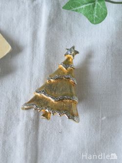 アンティーク雑貨 アンティークブローチ クリスマスのおしゃれなビンテージアクセサリー、きらきら輝くツリーのブローチ