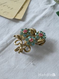 アンティーク雑貨 アンティークブローチ イギリスで見つけたおしゃれなアクセサリー、お花がキラっと輝くアンティークブローチ