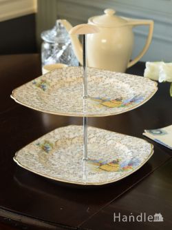 アンティーク雑貨 アンティーク食器 イギリスで見つけたアンティーク食器、 J. Fryer & Son Tunstall（Crinoline Lady）2段ケーキスタンド