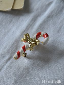 アンティーク雑貨 アンティークブローチ クリスマスのおしゃれなビンテージアクセサリー、クリスマスステッキの可愛いブローチ