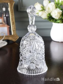 英国アンティークガラスのベル、お花の模様が可愛いプレスドグラスの呼びベル