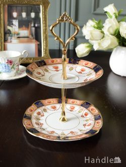 アンティーク雑貨 アンティーク食器 英国アンティークのおしゃれなケーキスタンド、Colclough China（コルクラフチャイナ）の2段プレート