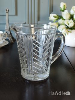 アンティーク雑貨 アンティーク食器 アンティークプレスドグラスのピッチャー、スッキリしたデザインのレモネードジャグ