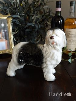 アンティーク雑貨 アンティークオブジェ イギリスから届いたビンテージの陶磁器、オールドイングリッシュシープドッグMello ware Dogの置物