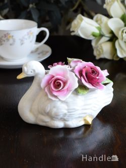 アンティーク雑貨 アンティークオブジェ イギリスで見つけたアンティークの陶花、スワン×ローズのおしゃれなオブジェ
