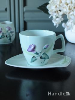 アンティーク雑貨 アンティーク食器 カールトンウェアのアンティークカップ＆ソーサー、朝顔の模様が描かれた陶磁器
