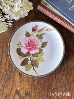 アンティーク雑貨 アンティーク食器 イギリスから届いたビンテージプレート、薔薇の花が描かれためずらしいホーンジーのお皿
