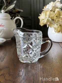 アンティーク雑貨 アンティーク食器 イギリスから届いたアンティークガラスの器、キラキラ輝くミルクピッチャー
