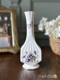 アンティーク雑貨 フラワーベース・花瓶アンティーク イギリスから届いたアンティークのフラワーベース、スミレ柄が描かれたワイルドバイオレットの花器
